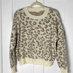 Petal and Pup Cecilia Crewneck Leopard Knit Sweater - Mocha